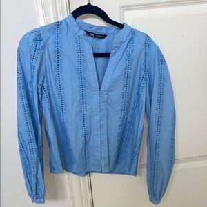 Zara Women's Light Blue Eyelet Blouse— worn once